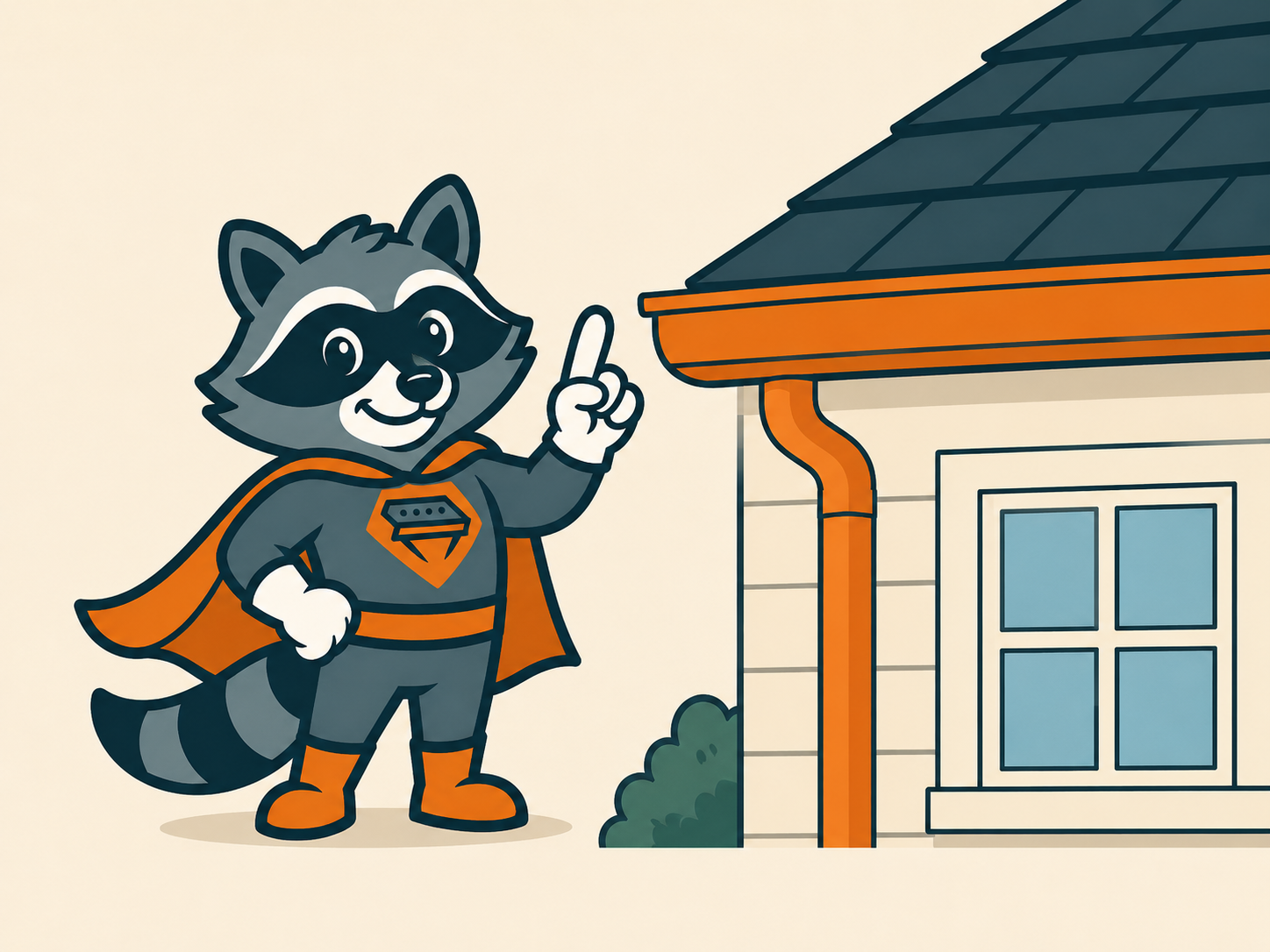 Cartoon of Gary The Gutter Guardian presenting one continuous seamless gutter